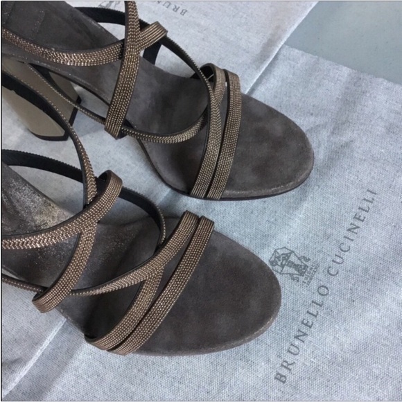 BRUNELLO CUCINELLI AUTHENTIC MONILI TRIM STRAPE CRISSCROSS STARPE SANDALS - Picture 7 of 14